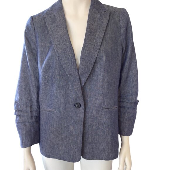 Talbots Linen Blend Blue Chambray Blazer Petite - Picture 2 of 6